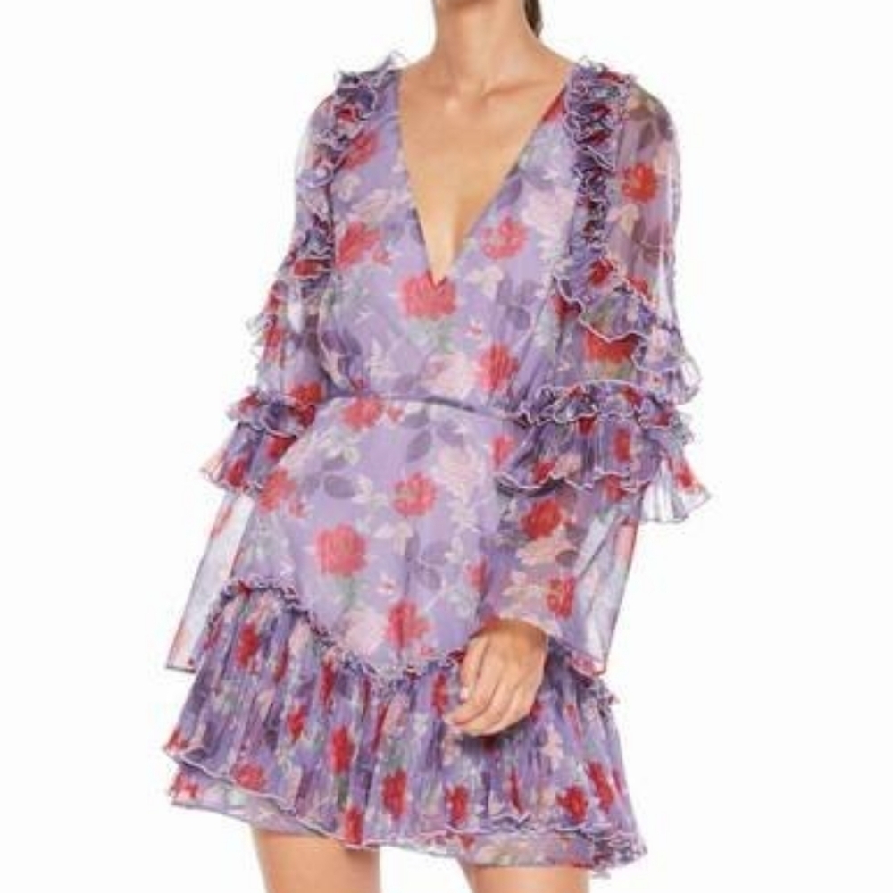 La maison Talulah lavender floral pleated mini dress